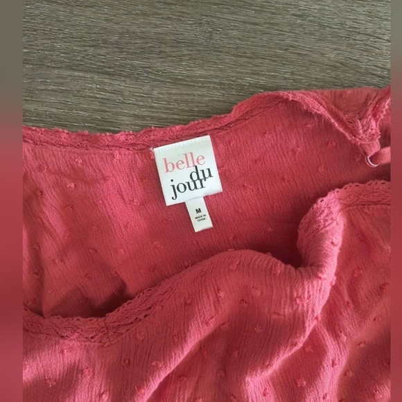 Belle Du Jour Tank Top Women's Pink Coral Eyelet Textured Top Size Medium - Picture 4 of 4
